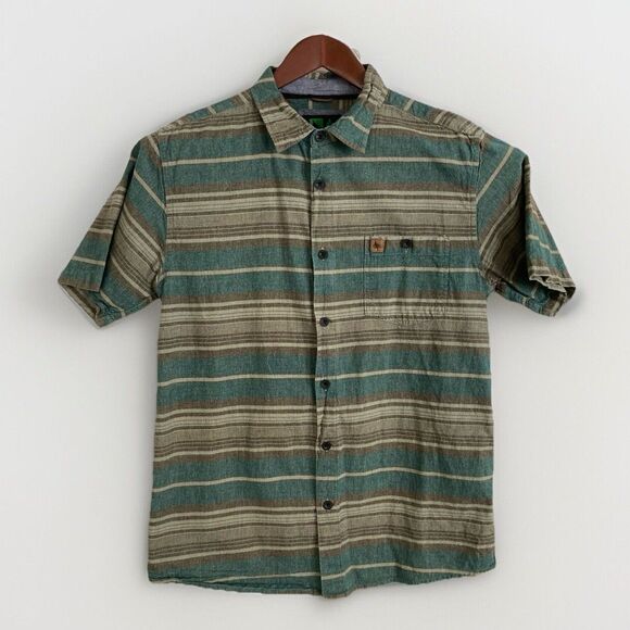 Hippy Tree Shirt Men’s M Green Gray Stripe Outdoors Nature Casual Preppy - Picture 1 of 8